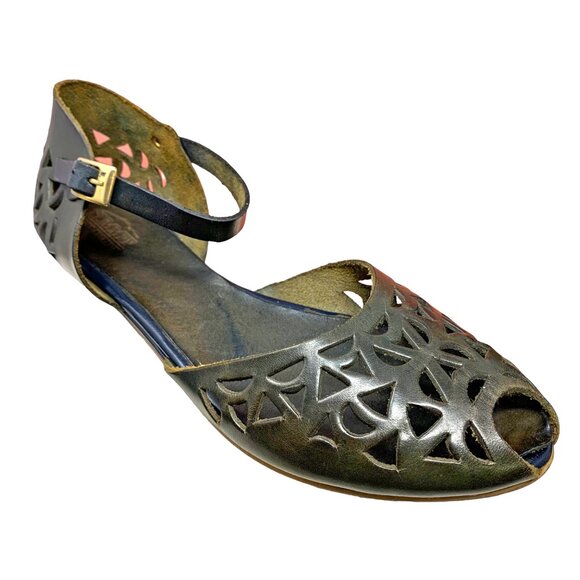 SUMMIT Italian Cutout Leather Peep Toe Mary Janes - Picture 2 of 11